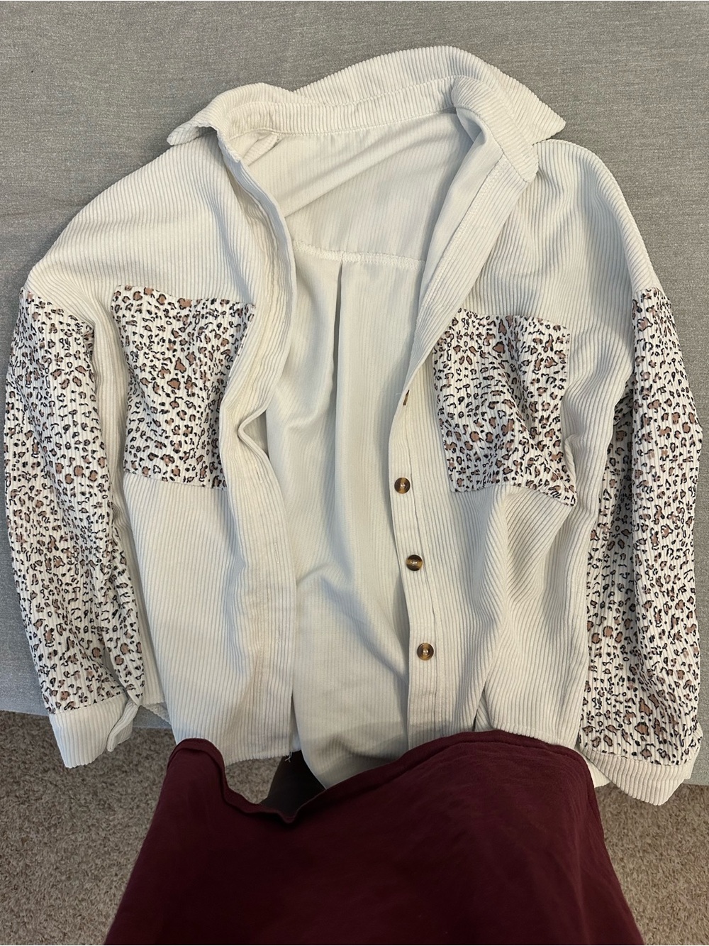 Leopard Accent Corduroy Shacket - Cream size medium never worn